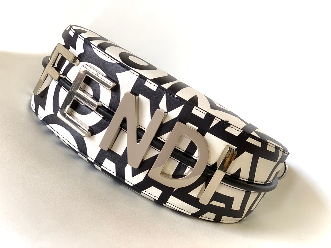 FENDIGRAPHY SMALL 29 IN WHITE MIX BLACK SMOOTH CALFSKIN SILVER HARDWARE