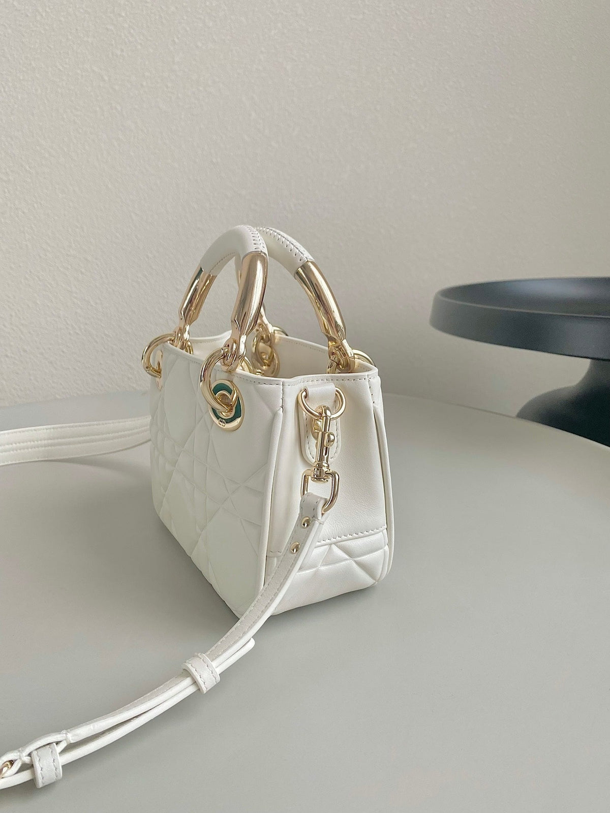 DIOR MINI LADY 19 IN WHITE LAMBSKIN