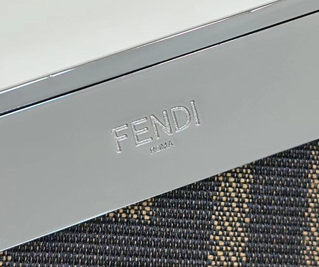 FENDI 26 FIRST SMALL IN MIDNIGHT BLUE MIX WHITE CALFSKIN SILVER HARDWARE