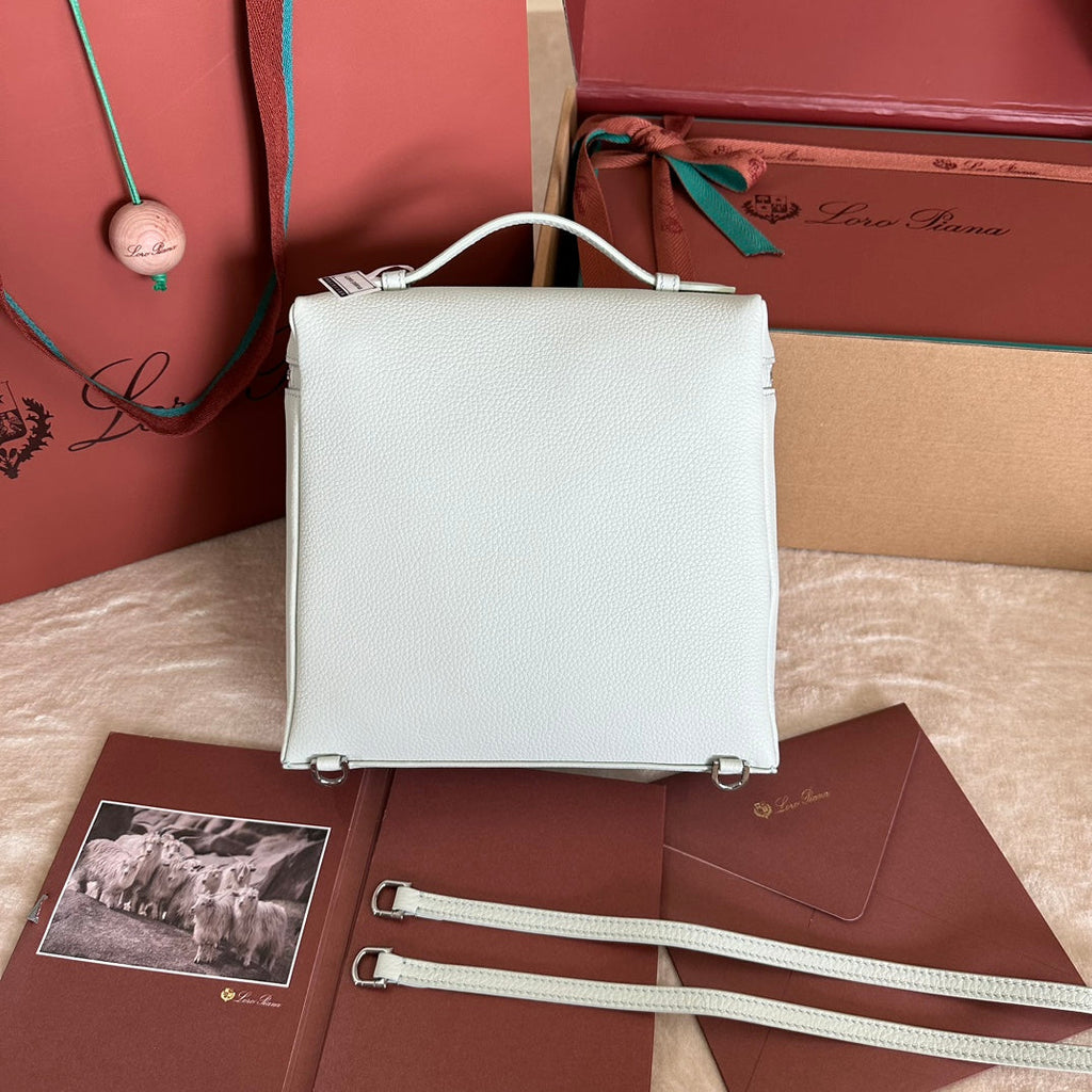 EXTRA POCKET BACKPACK L23.5 IN WHITE CALFSKIN WITH SILVER HARDWARE