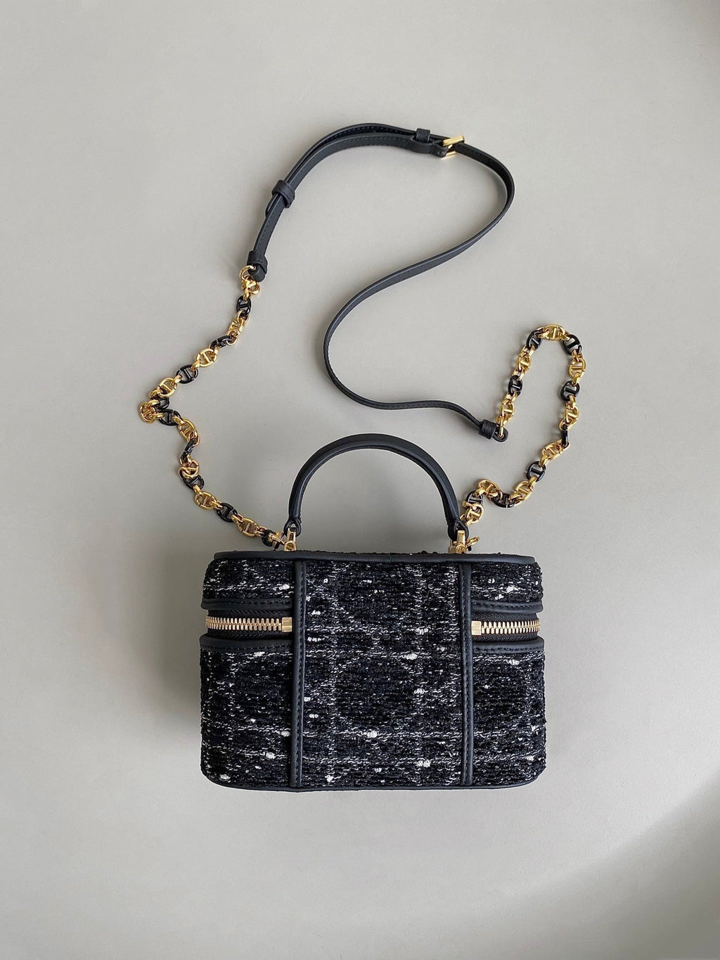 DIOR MINI CARO VANITY 16 BLACK TWEED AND LAMBSKIN