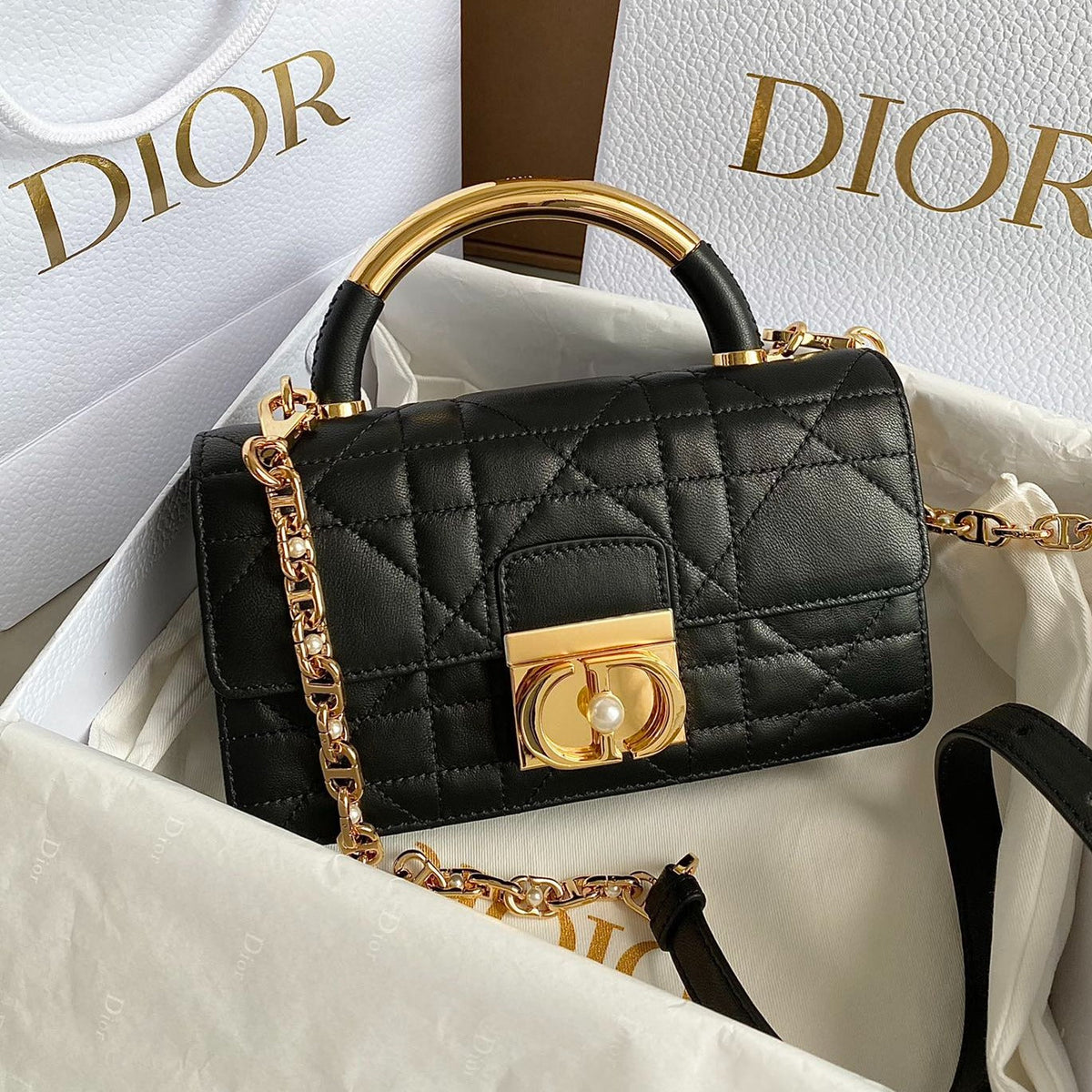 DIOR MINI ANGE 20 BAG IN BLACK CALFSKIN