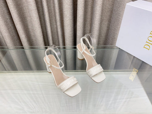 DIOR DWAY HIGH HEEL EMBROIDERED SANDAL WHITE CALFSKIN 75 MM