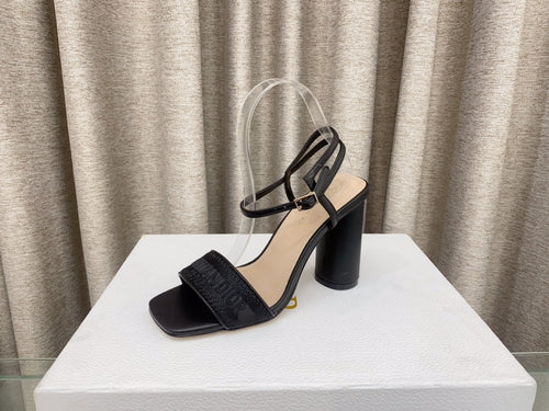 DIOR DWAY HIGH HEEL EMBROIDERED SANDAL BLACK CALFSKIN 95 MM