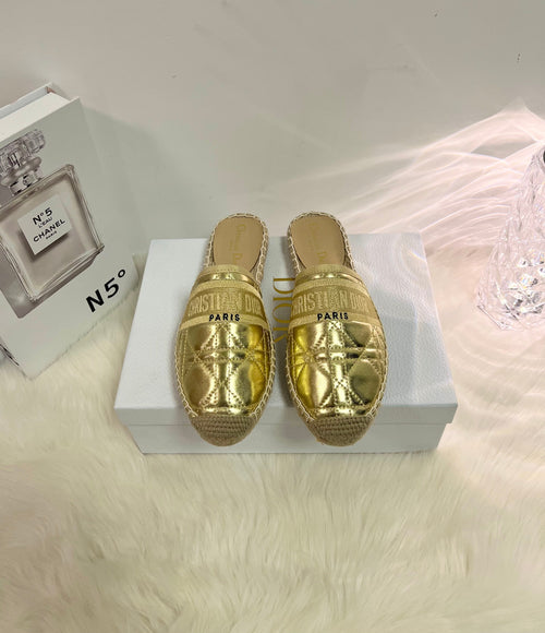 DIOR GRANVILLE ESPADRILLE MULE GOLD QUILTED CANNAGE CALFSKIN