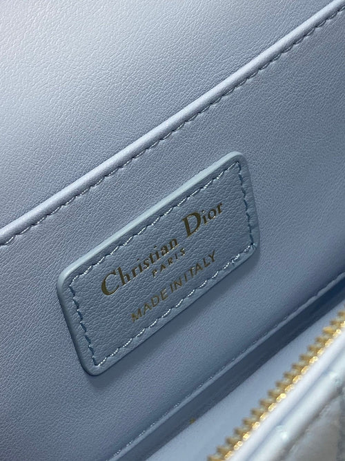 DIOR FLAP BAG 18 IN BABY BLUE QUILTED ALLOVER CALFSKIN