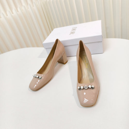 DIOR HIGH HEEL 55 MM 25S IN BEIGE LAMBSKIN PEARL DETAILING