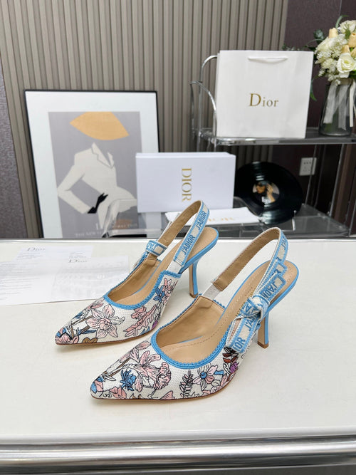 DIOR J'A SLINGBACK PUMP COLORFUL NATURAL RAFFIA AND EMBROIDERED COTTON 10 CM 130858