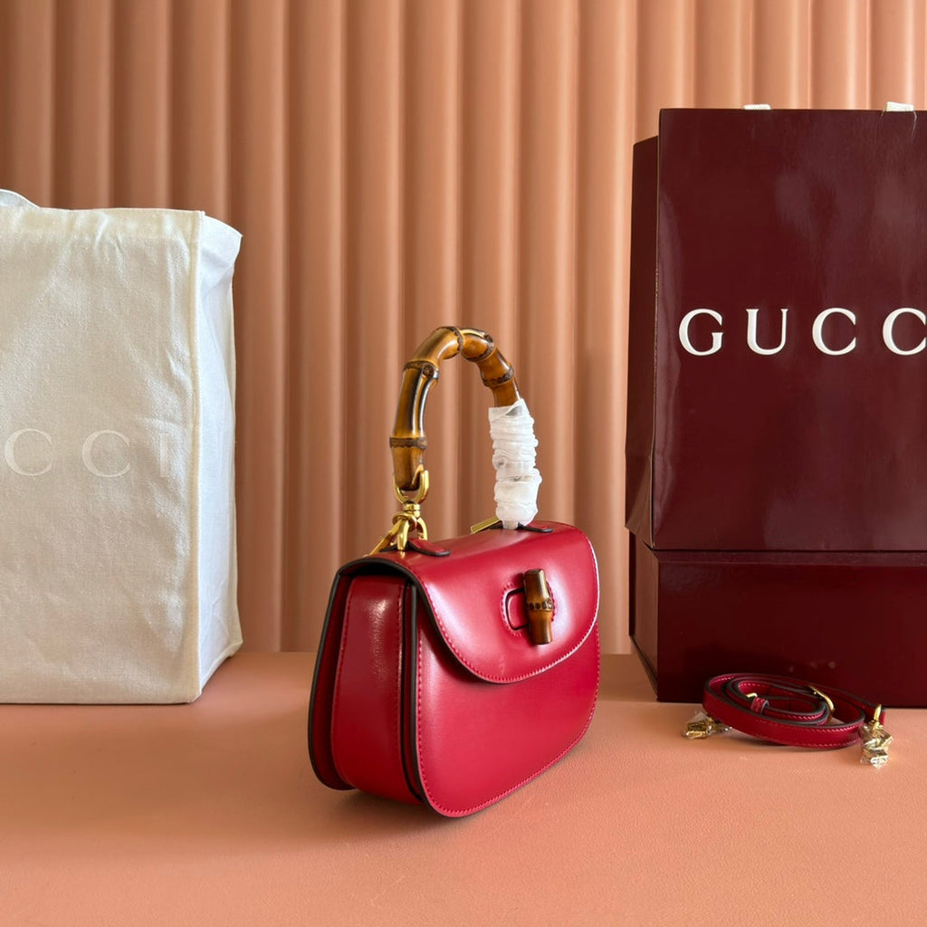 GUCCI BAMBOO MINI BAG 21 RED IN CALFSKIN