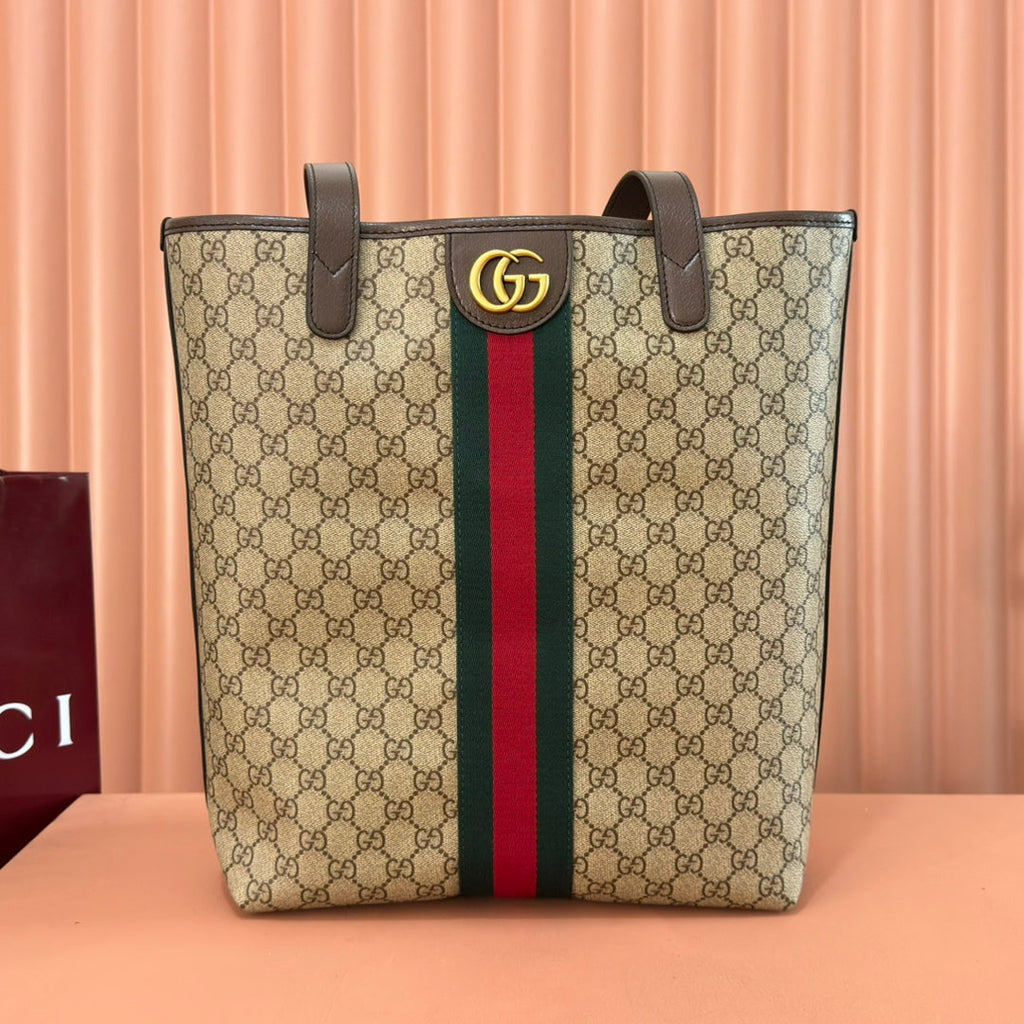 GUCCI 25S TOTE BAG 36 CM IN DARK BROWN MIX BEIGE LAMBSKIN WITH GOLD HARDWARE