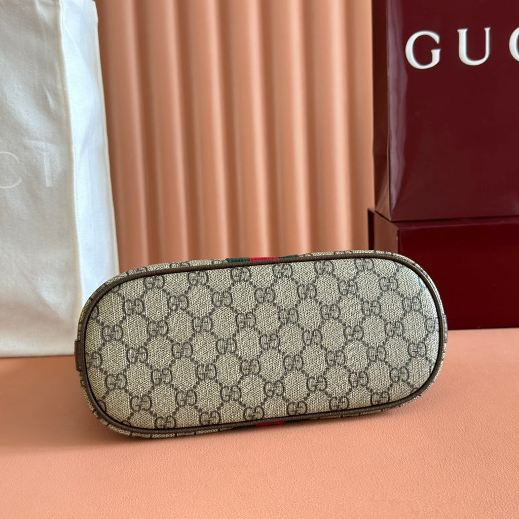 GUCCI 25S OPHIDIA SMALL SHOULDER BAG 23 CM IN BEIGE MIX BROWN CALFSKIN