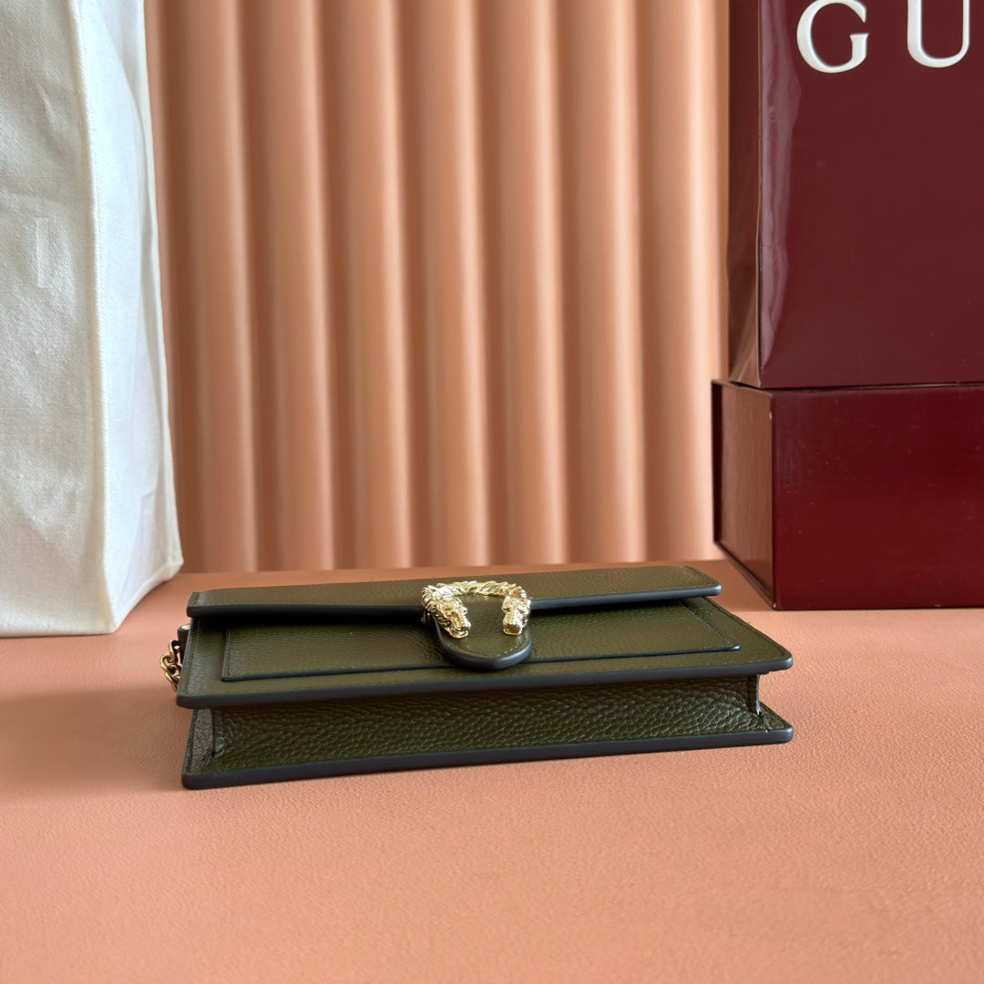 GUCCI 25S DIONYSUS WALLET ON CHAIN 20 IN DARK OLIVE GREEN CALFSKIN