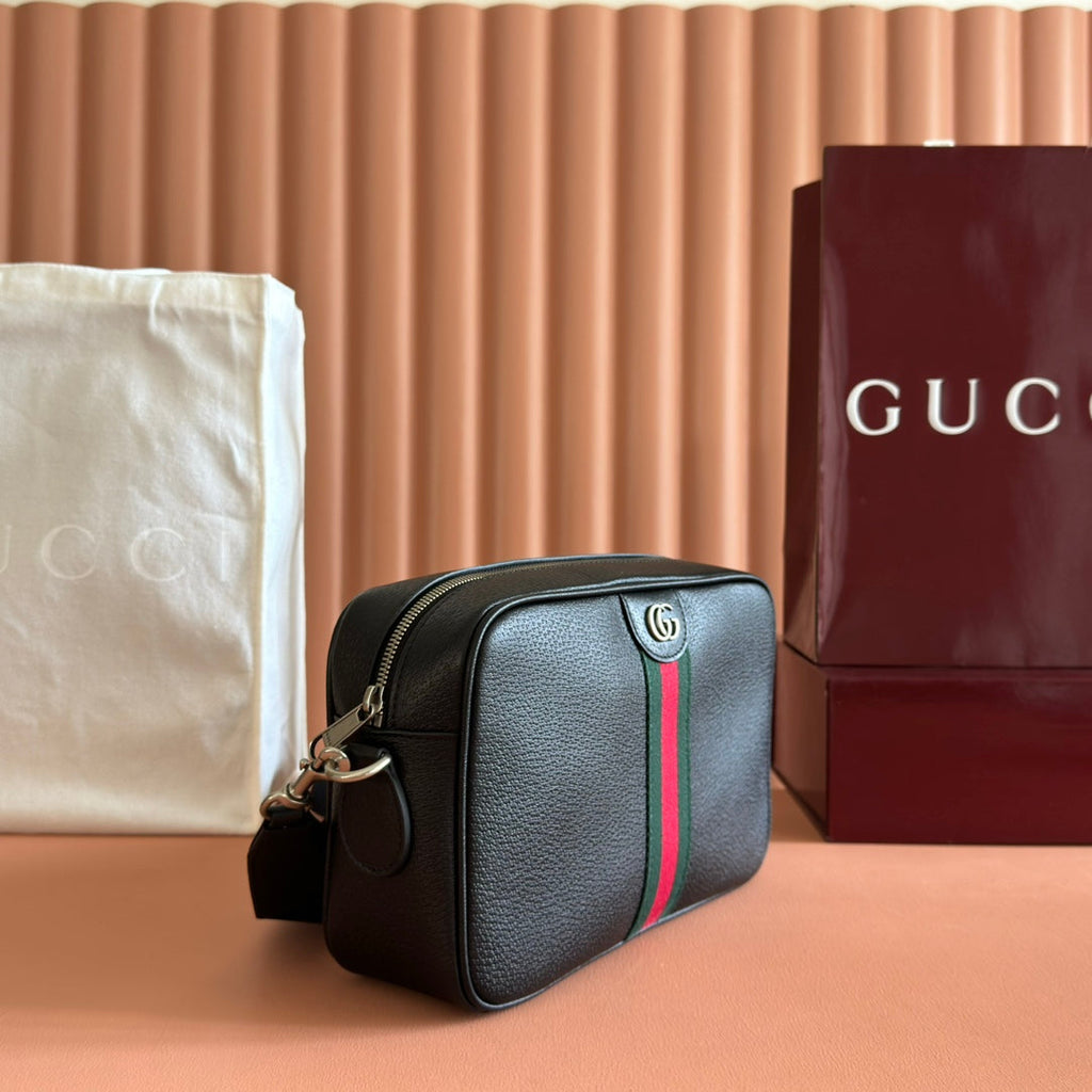 GUCCI 25S OPHIDIA CROSSBODY BAG 28 IN BLACK CALFSKIN