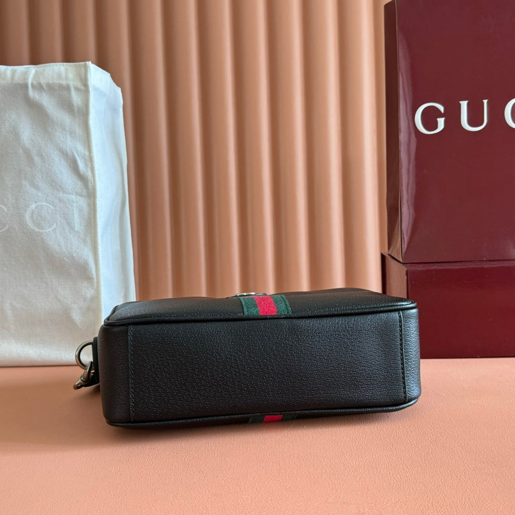 GUCCI 25S OPHIDIA CROSSBODY BAG 28 IN BLACK CALFSKIN