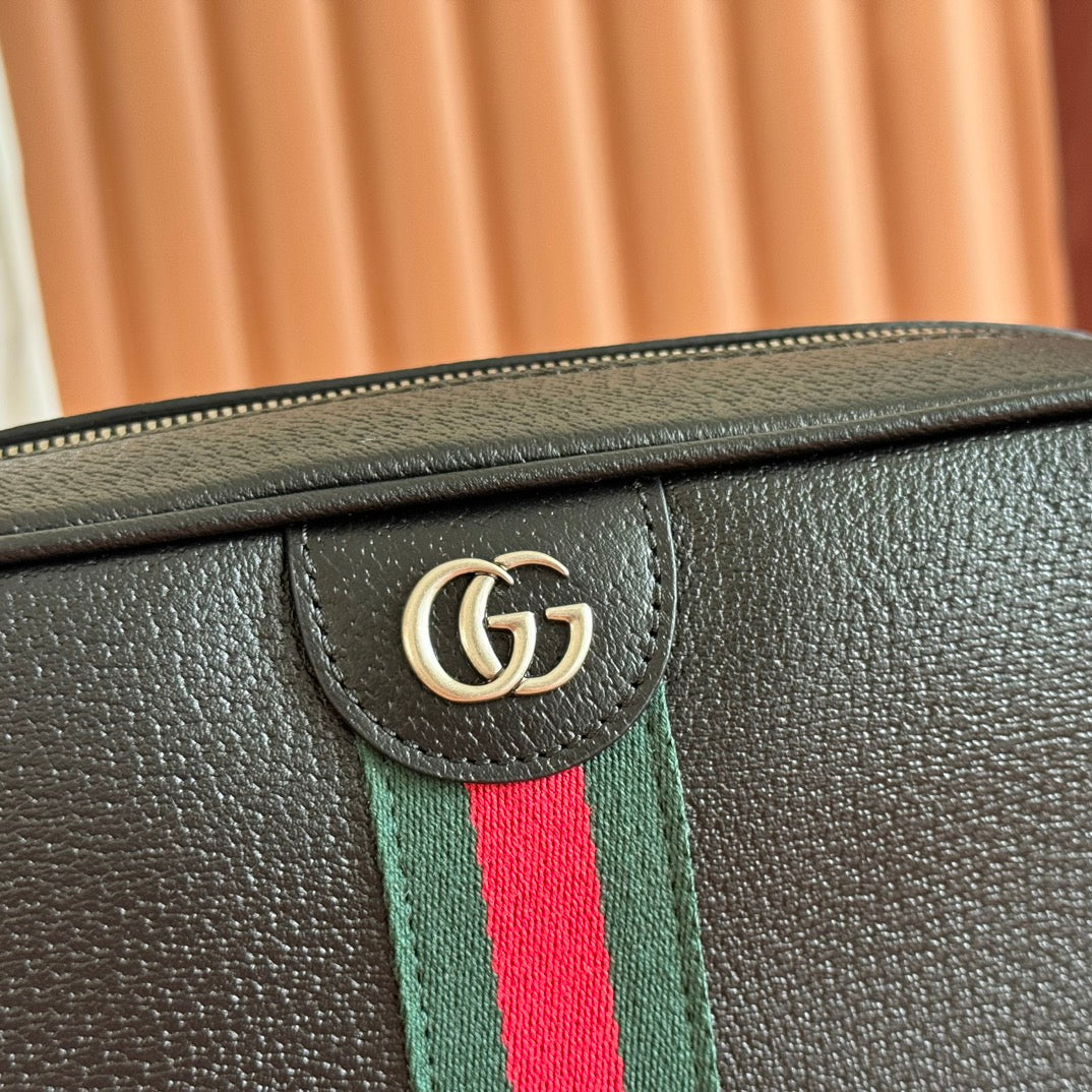 GUCCI 25S OPHIDIA CROSSBODY BAG 28 IN BLACK CALFSKIN