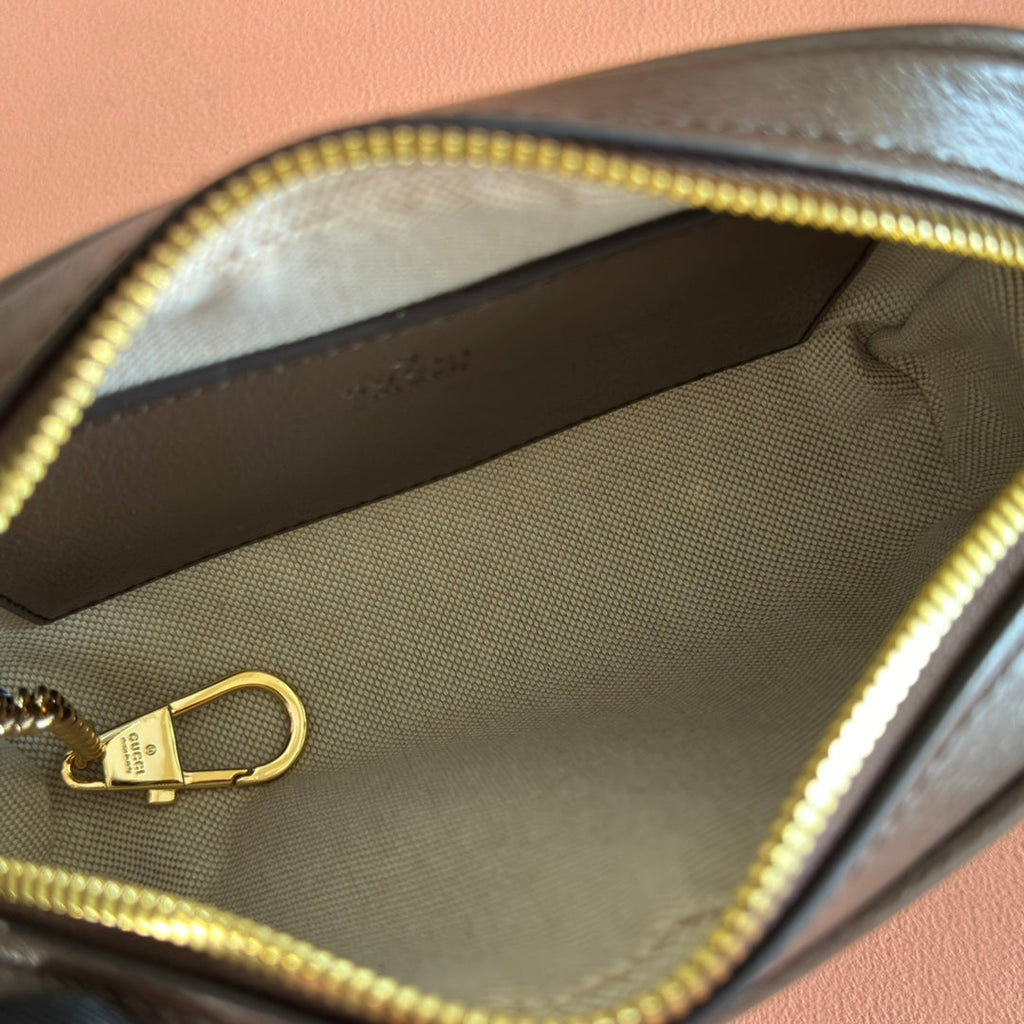 GUCCI 25S DESIGNER HANDBAG 18 IN BEIGE CANVAS AND BROWN CALFSKIN