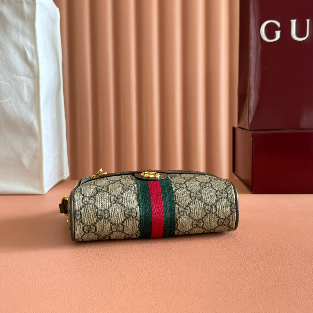 GUCCI 25S DESIGNER HANDBAG 18 IN BEIGE CANVAS AND BROWN CALFSKIN