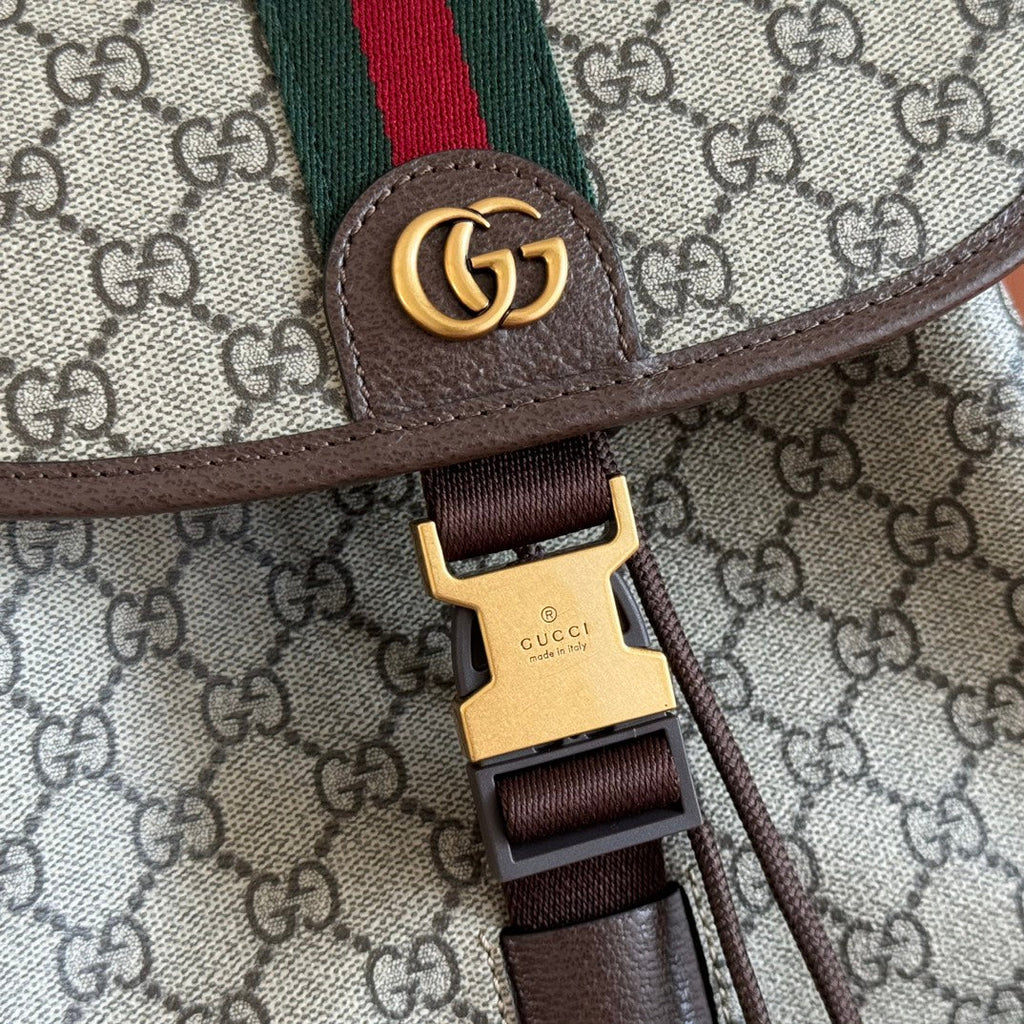 GUCCI 26S OPHIDIA LARGE BACKPACK 40 IN BEIGE AND BROWN CANVAS