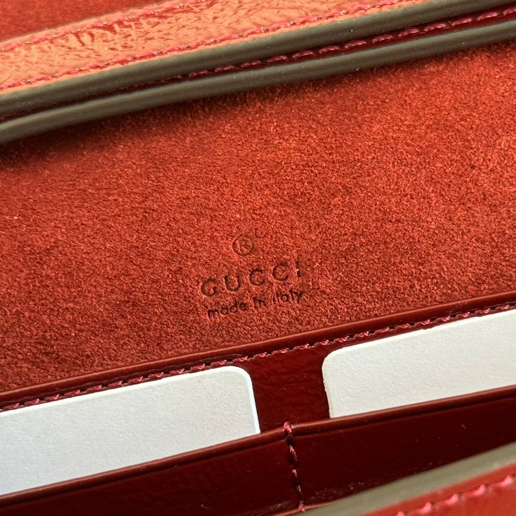 GUCCI 25S DIONYSUS WALLET ON CHAIN 20 IN ROSSO ANCORA GLOSSY CALFSKIN