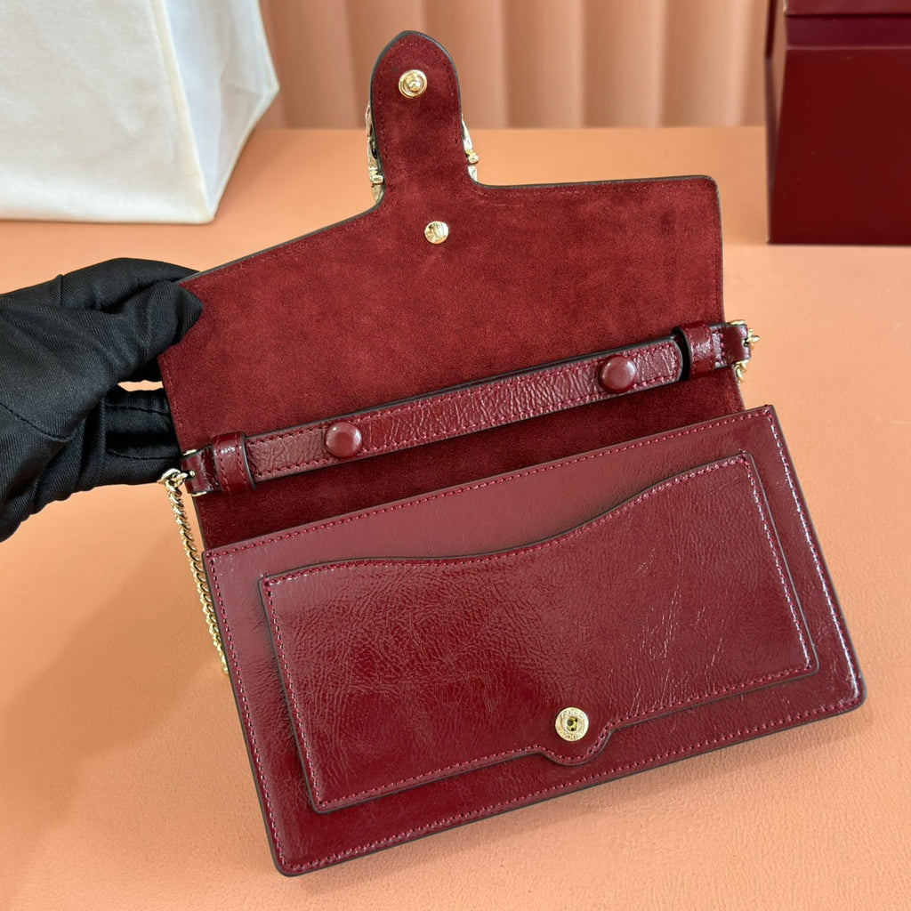 GUCCI 25S DIONYSUS WALLET ON CHAIN 20 IN ROSSO ANCORA GLOSSY CALFSKIN