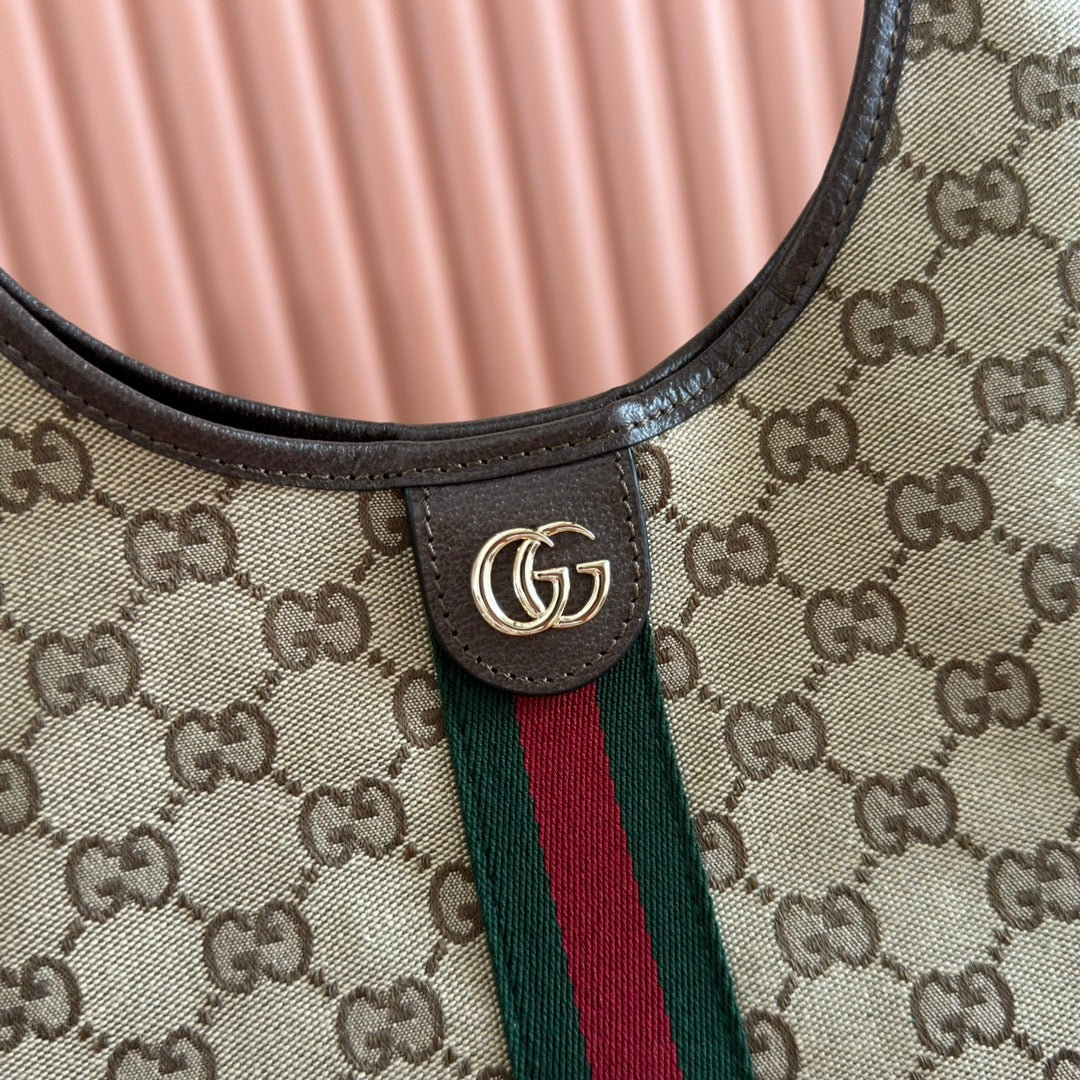 GUCCI 25S GIGLIO LARGE TOTE BAG 50 IN BEIGE AND DARK BROWN CANVAS