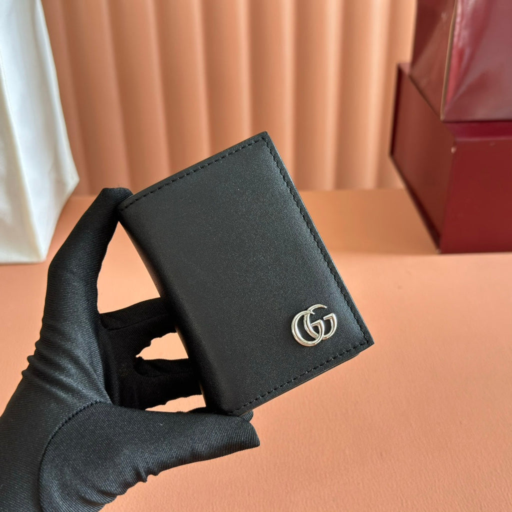 GUCCI 25S MARMONT WALLET BAG 10 IN BLACK CALFSKIN