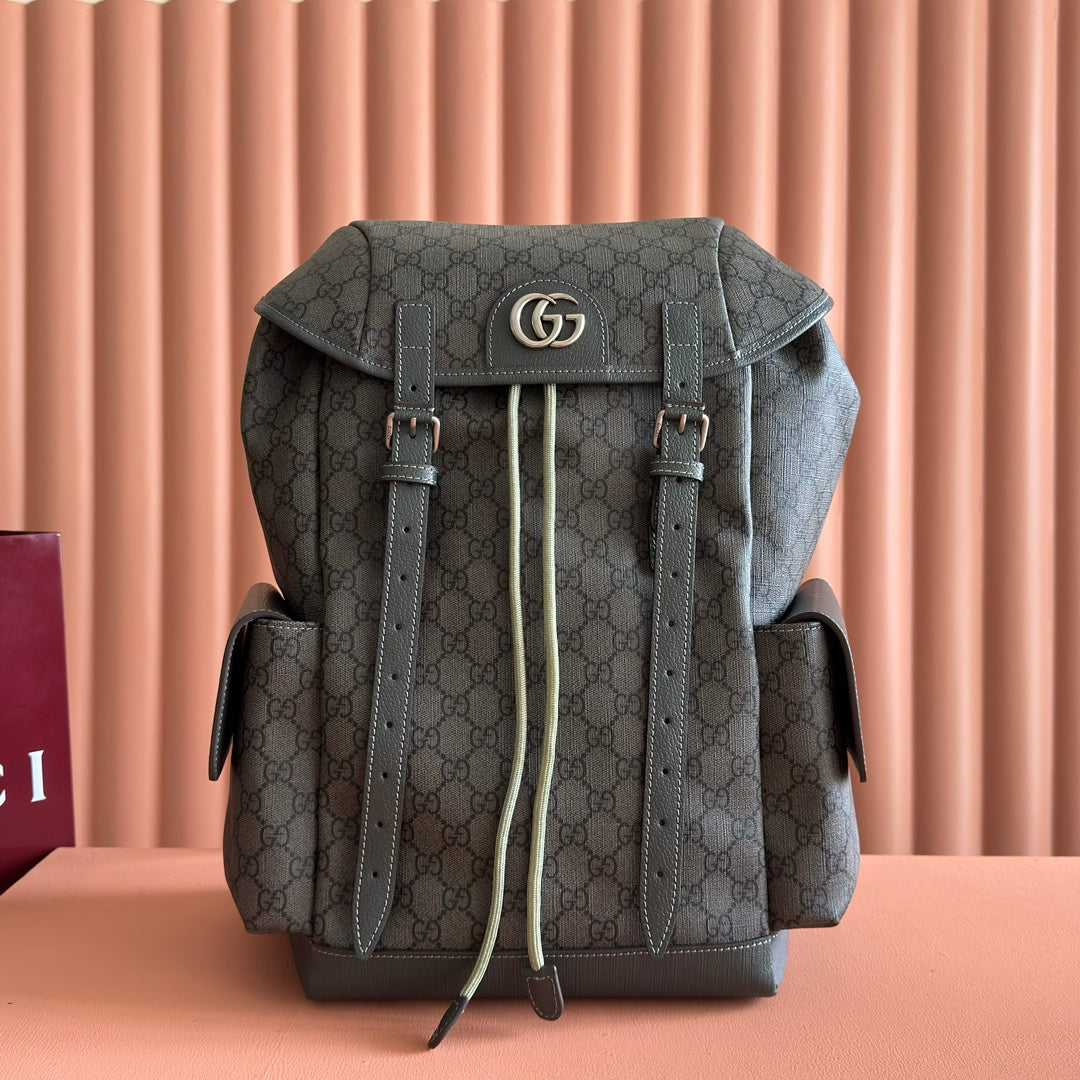GUCCI 25S OPHIDIA MEDIUM BACKPACK 40 IN GREEN GRAY CALFSKIN