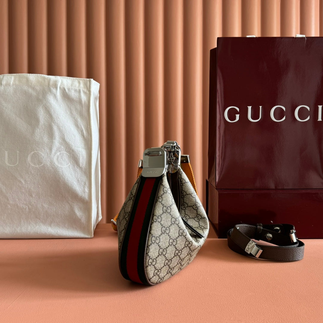GUCCI 25S ATTACHE SHOULDER BAG 23 CM IN DARK BEIGE MIX BROWN CALFSKIN