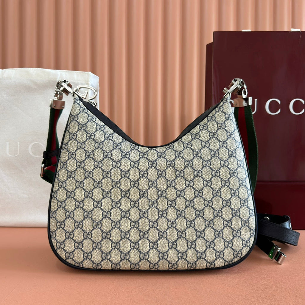GUCCI 25S ATTACHE SHOULDER BAG 35 CM IN DARK BEIGE MIX BLACK CALFSKIN