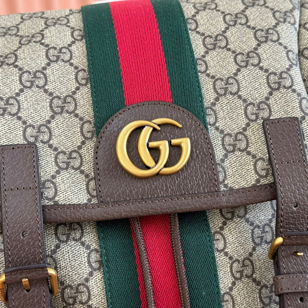 GUCCI 25S OPHIDIA MEDIUM BACKPACK 40 CM IN DARK BEIGE MIX BROWN CALFSKIN