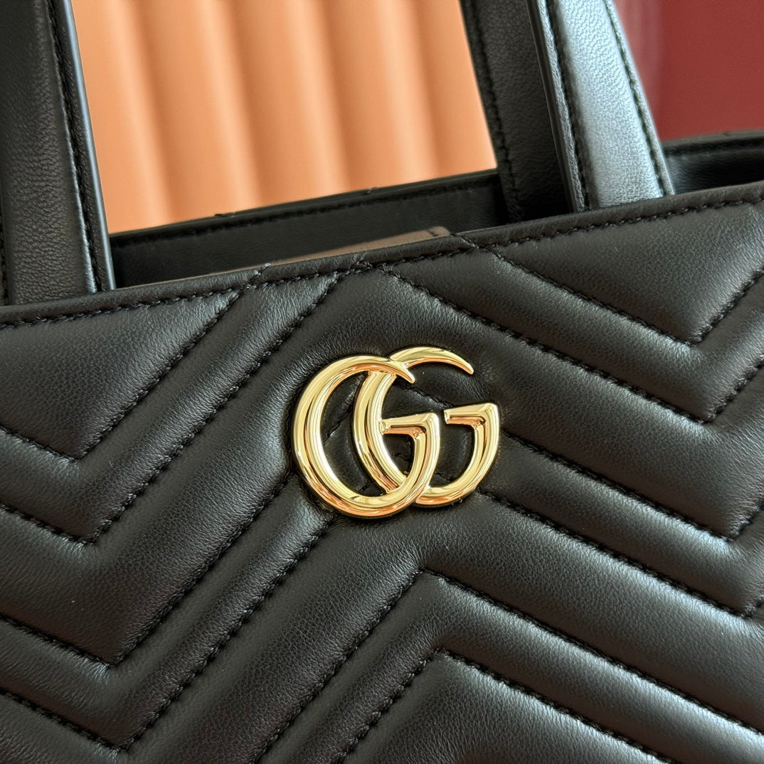 GUCCI 25S SMALL TOTE BAG 29 CM IN BLACK CALFSKIN WITH GOLD HARDWARE