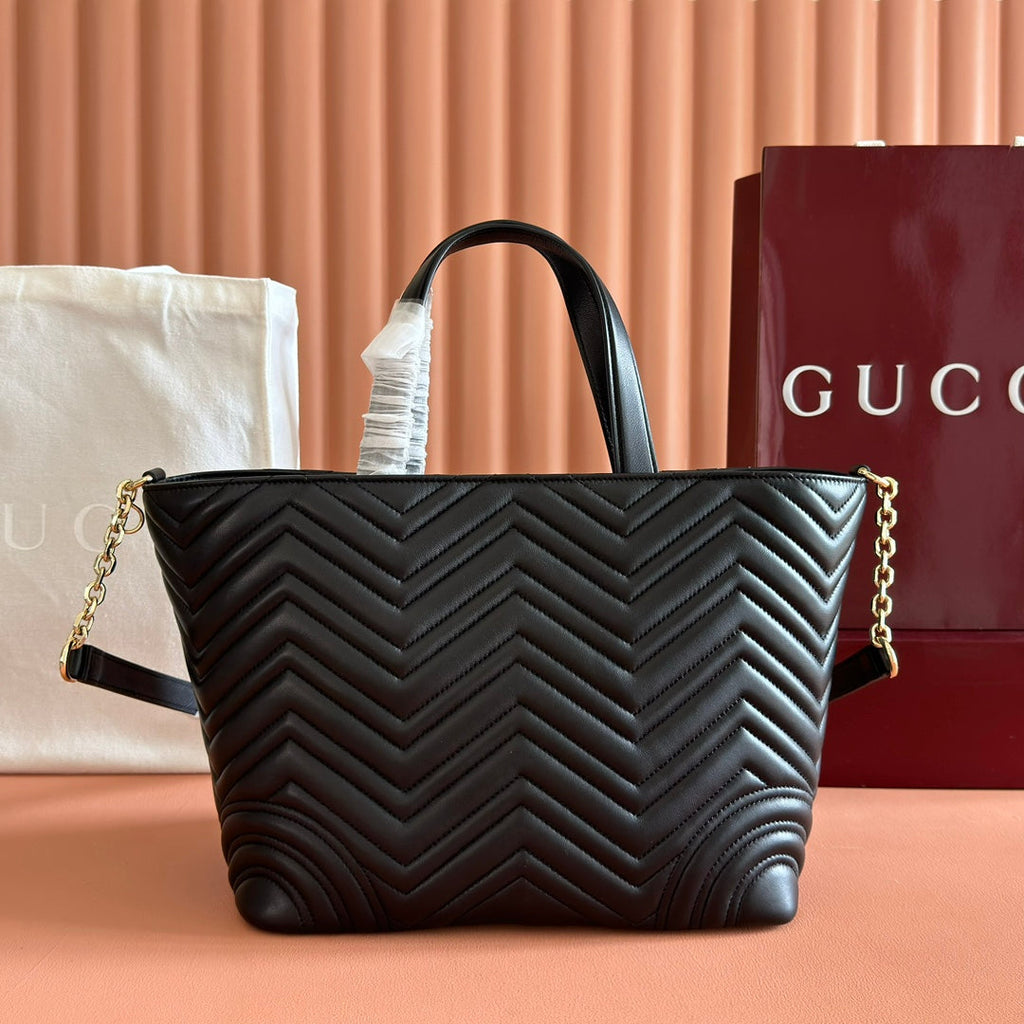 GUCCI 25S SMALL TOTE BAG 39 CM IN BLACK CALFSKIN WITH GOLD HARDWARE
