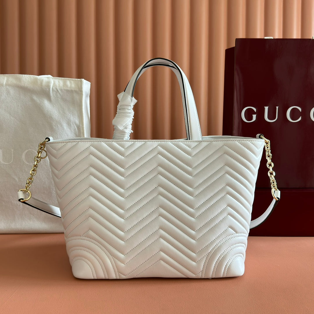 GUCCI 25S SMALL TOTE BAG 39 CM IN WHITE CALFSKIN WITH GOLD HARDWARE