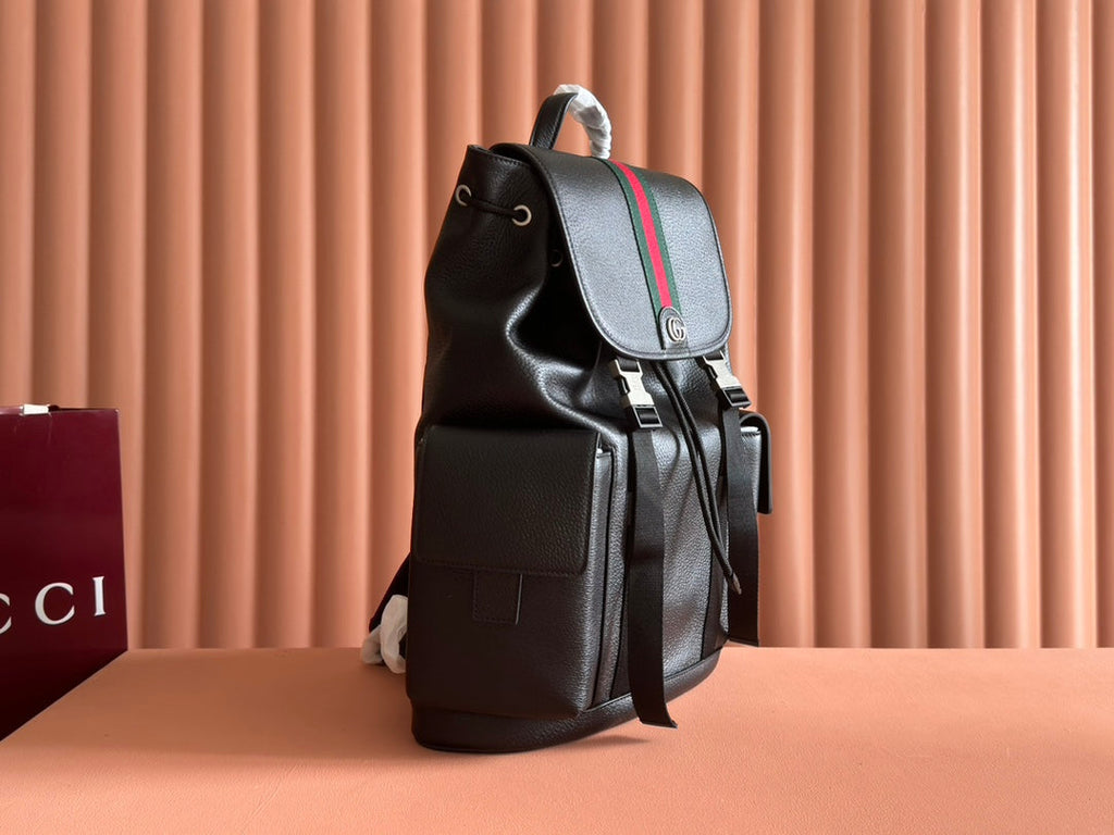 GUCCI 26S OPHIDIA LARGE BACKPACK 46 IN BLACK CALFSKIN
