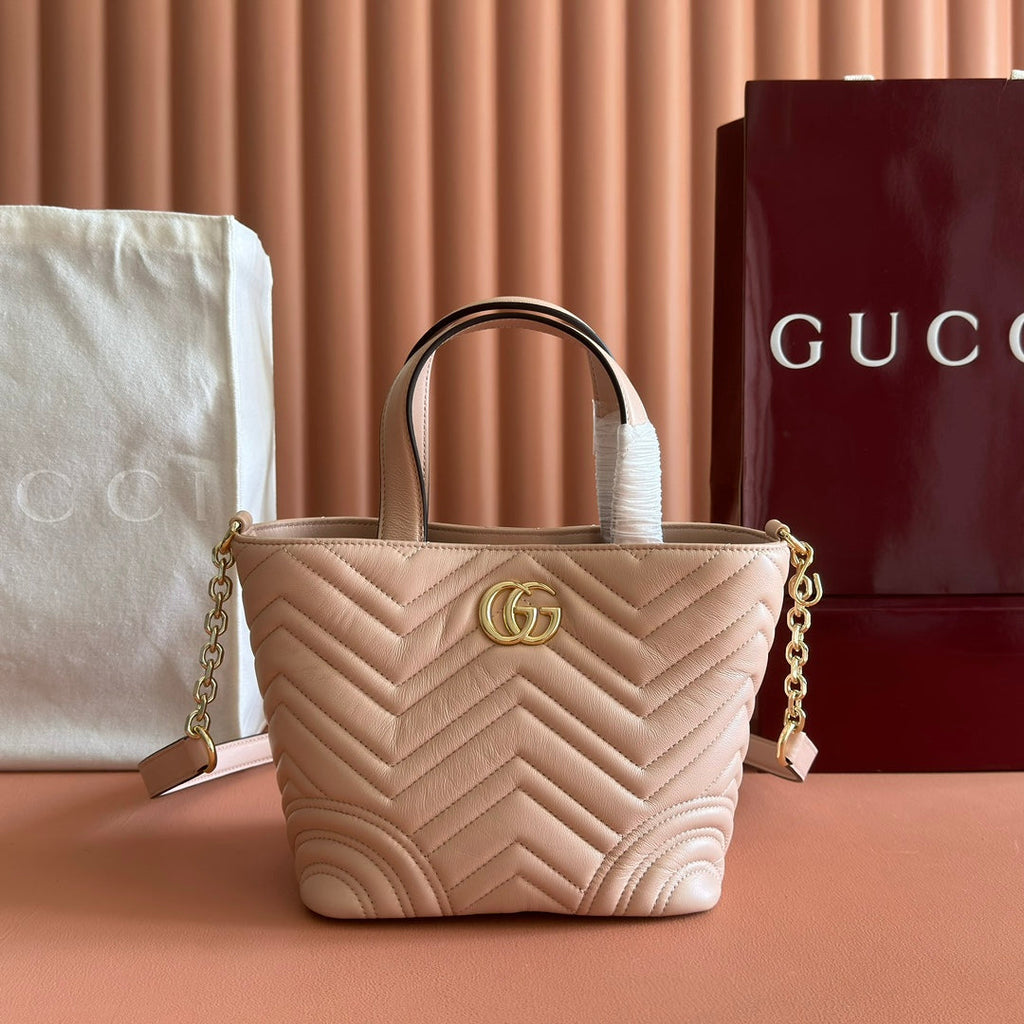 GUCCI 25S SMALL TOTE BAG 29 CM IN NUDE PINK CALFSKIN WITH GOLD HARDWARE