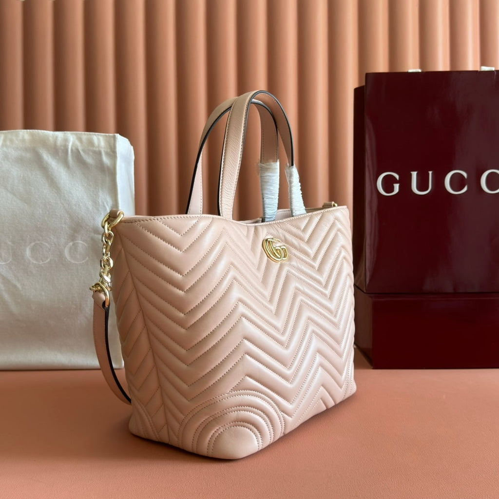 GUCCI 25S SMALL TOTE BAG 39 CM IN NUDE PINK CALFSKIN WITH GOLD HARDWARE