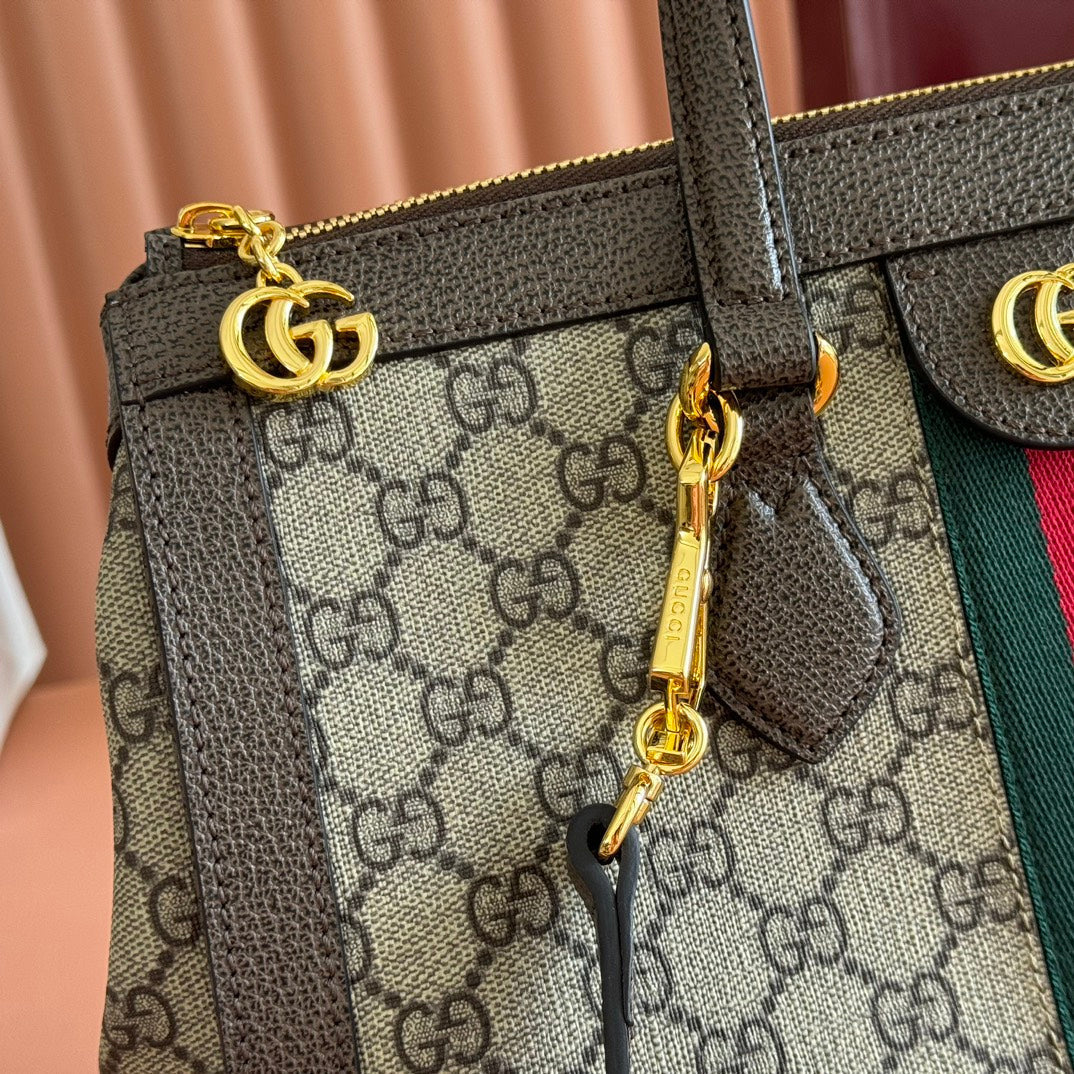 GUCCI 26S OPHIDIA HANDBAG 33 IN BROWN AND DARK BEIGE CALFSKIN