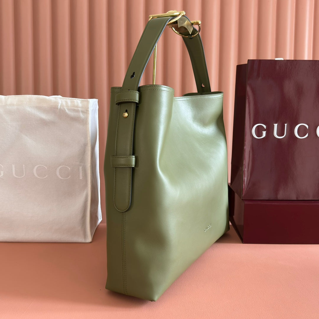 GUCCI 26S BEATRIX LARGE TOTE BAG 40 CM IN SAGE GREEN CALFSKIN