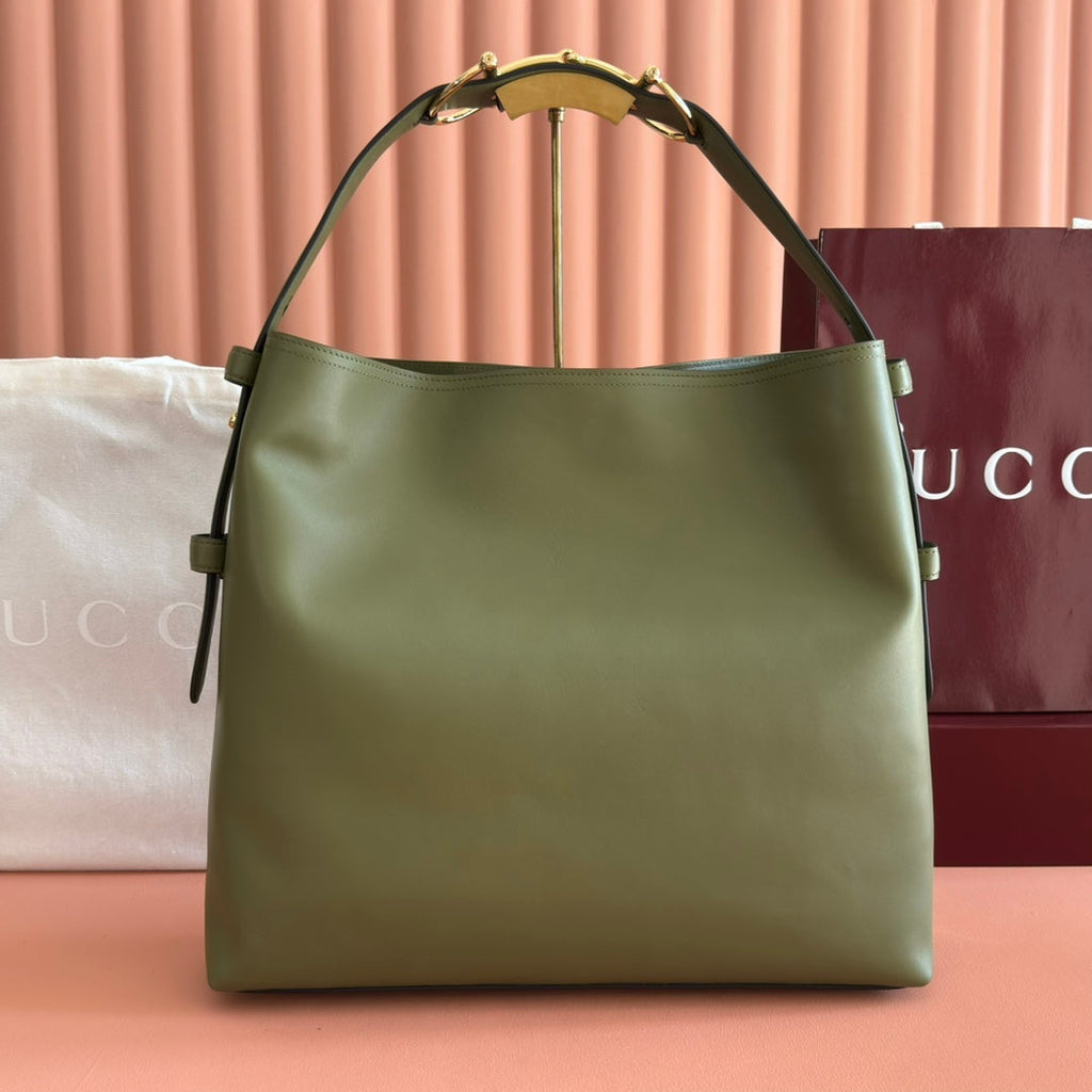 GUCCI 26S BEATRIX LARGE TOTE BAG 40 CM IN SAGE GREEN CALFSKIN