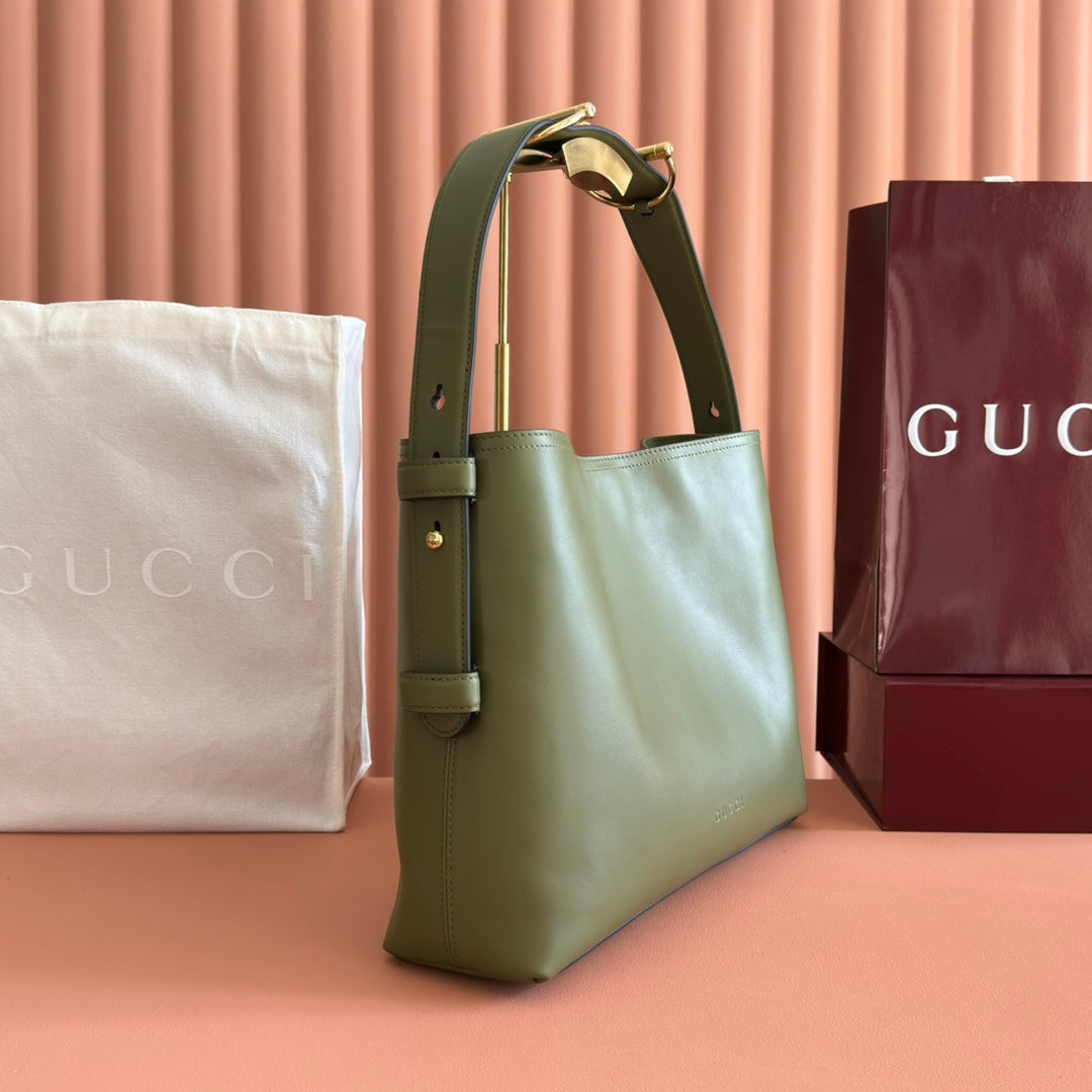 GUCCI 26S BEATRIX LARGE TOTE BAG 35 CM IN SAGE GREEN CALFSKIN