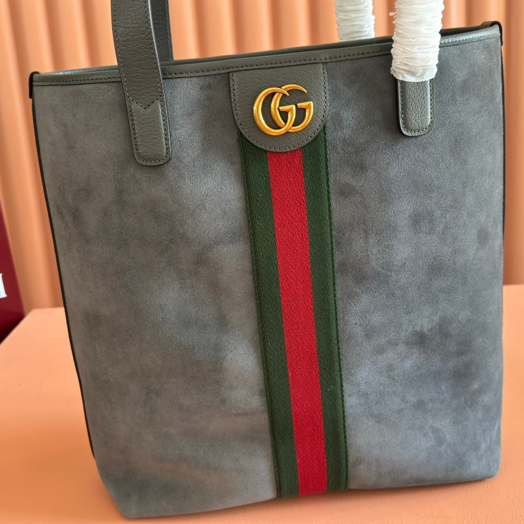 GUCCI 25S OPHIDIA MEDIUM TOTE 36 CM IN GREY SUEDE