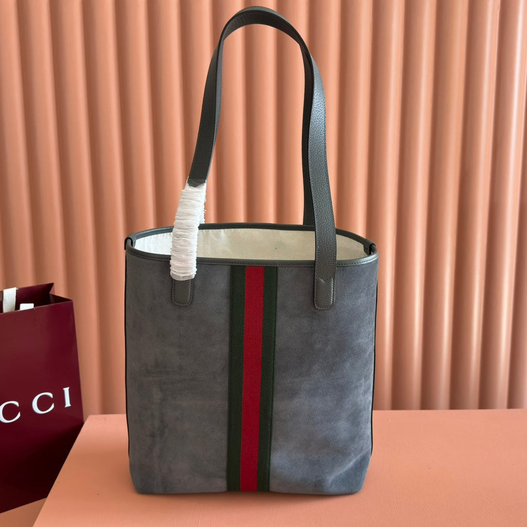 GUCCI 25S OPHIDIA MEDIUM TOTE 36 CM IN GREY SUEDE