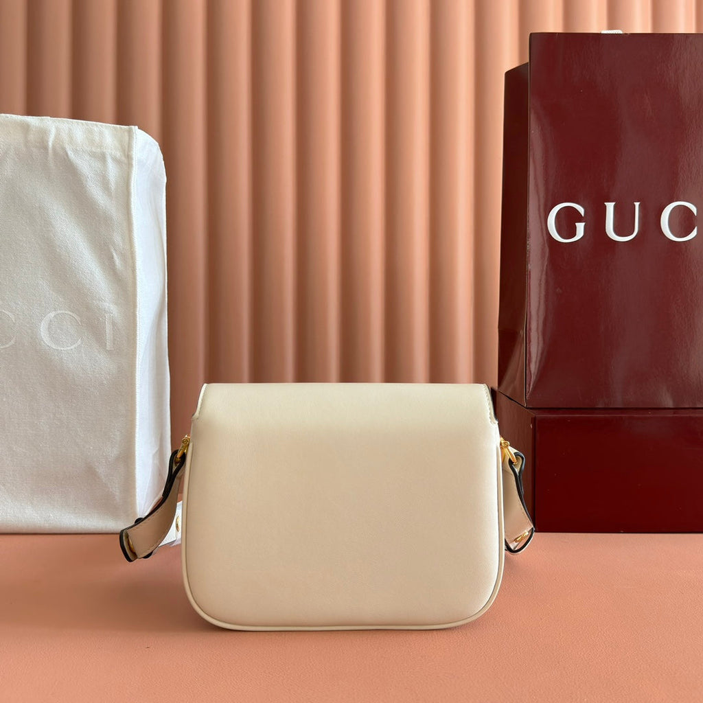 GUCCI 25S HORSEBIT 1955 MINI BAG 20 CM IN LIGHT BEIGE CALFSKIN WITH GOLD HARDWARE