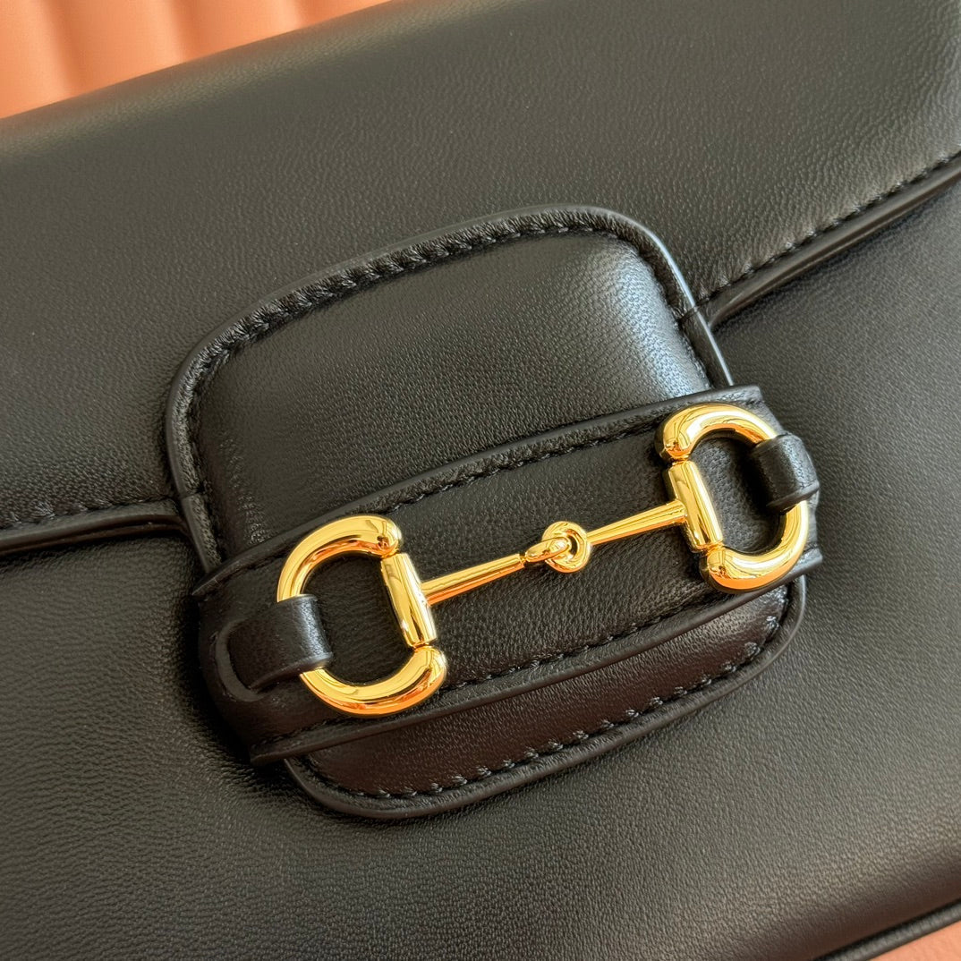 GUCCI 25S HORSEBIT 1955 MINI BAG 20 CM IN BLACK CALFSKIN WITH GOLD HARDWARE