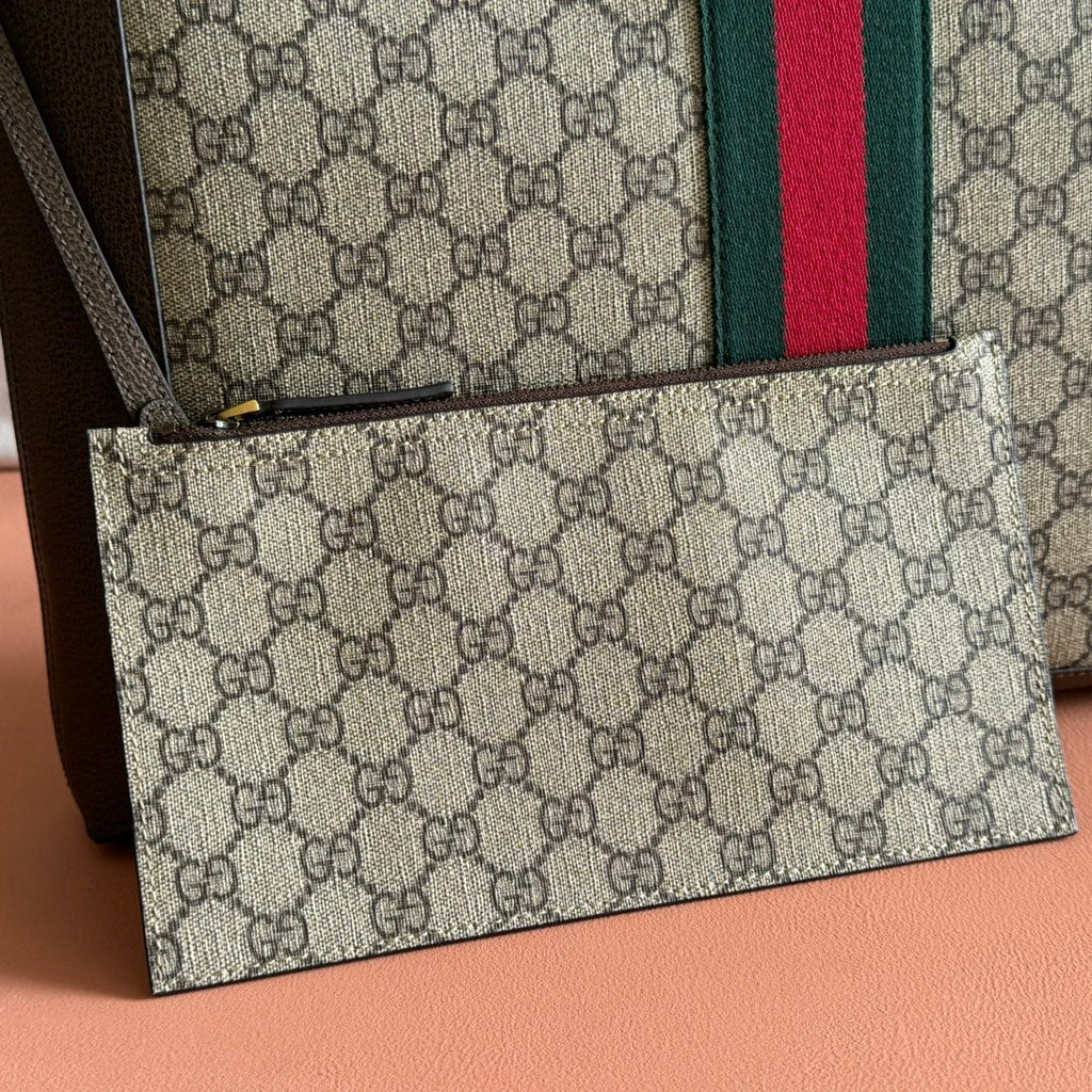 GUCCI 25S TOTE BAG 43 CM IN DARK BROWN MIX BEIGE LAMBSKIN WITH GOLD HARDWARE