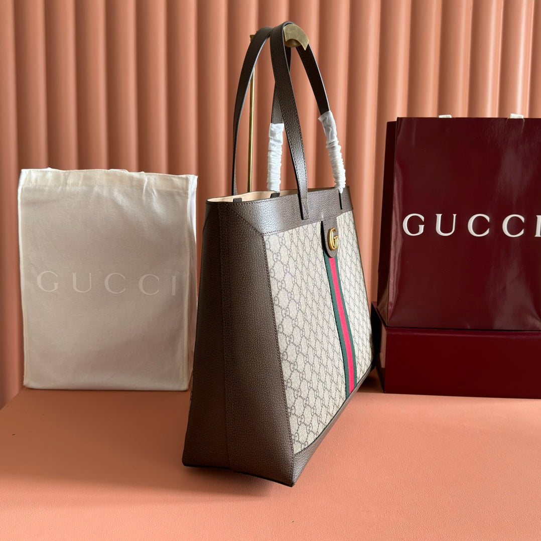 GUCCI 25S TOTE BAG 44 CM IN DARK BROWN MIX BEIGE LAMBSKIN WITH GOLD HARDWARE