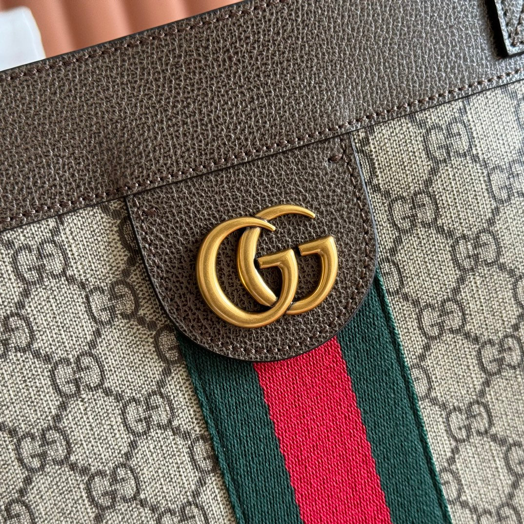 GUCCI 25S TOTE BAG 44 CM IN DARK BROWN MIX BEIGE LAMBSKIN WITH GOLD HARDWARE