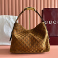 GUCCI 25S BEATRIX BAG 35 IN BROWN SUEDE WITH GOLD HARDWARE