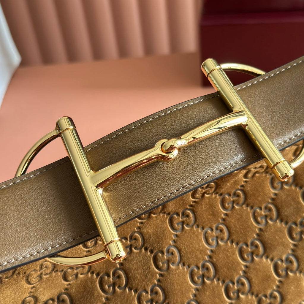 GUCCI 25S BEATRIX BAG 35 IN BROWN SUEDE WITH GOLD HARDWARE