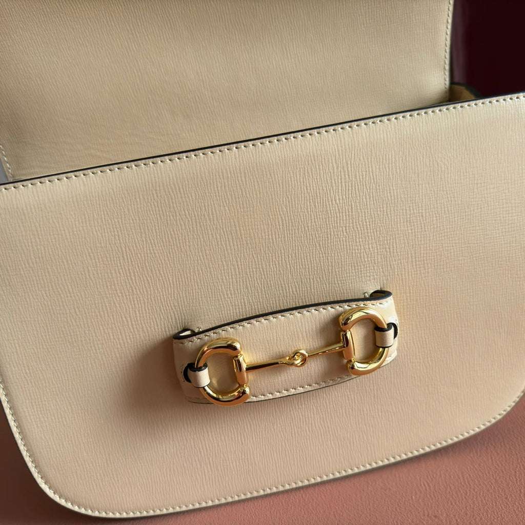 GUCCI 25S HORSEBIT 1955 MINI BAG 35 CM IN LIGHT WARM BEIGE CALFSKIN WITH GOLD HARDWARE